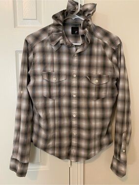 jf j.ferrar Tan and Cream Plaid Modern Fit Button-Up Shirt